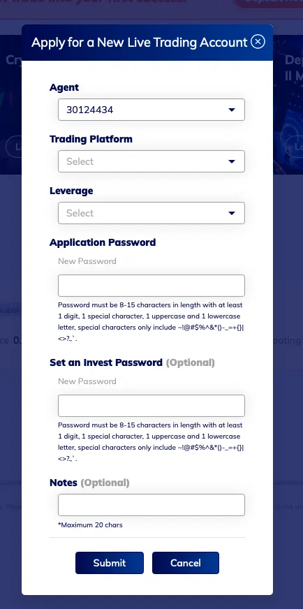 TMGM Apply Live Account Form Part 1