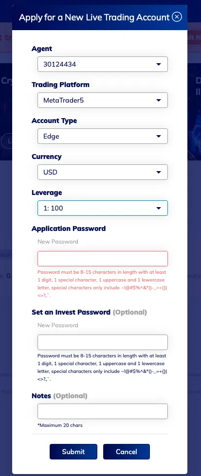 TMGM Apply Live Account Form Part 2
